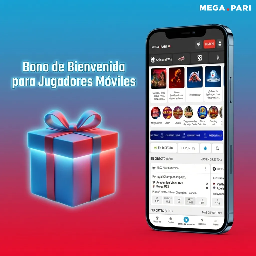 Bono de bienvenida móvil: 100% hasta 32,100 MXN más 150 giros gratis para nuevos jugadores en app y web