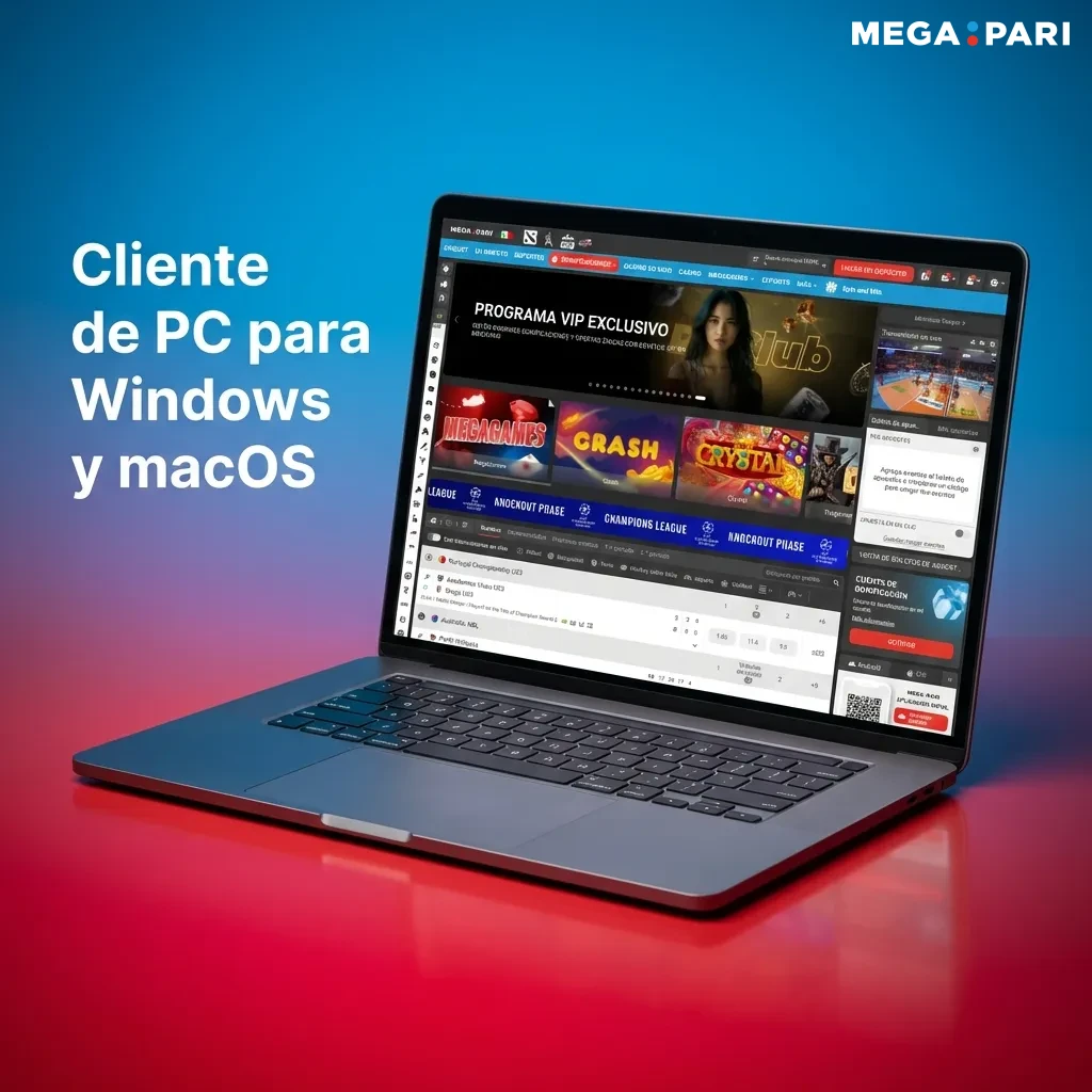 Pantalla de computadora mostrando el sitio web de Megapari accesible desde navegadores en Windows y macOS