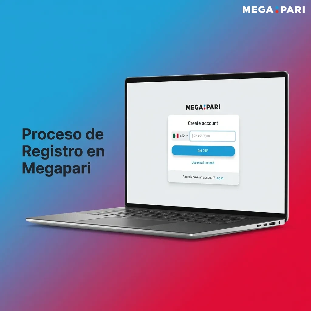 Megapari registration screen showing sign-up button and form fields for creating a new betting account