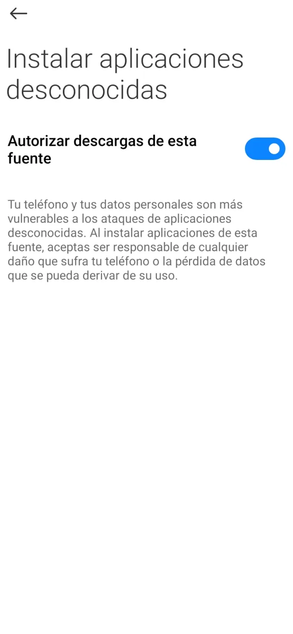 Autoriza archivos desconocidos para instalar app Megapari.