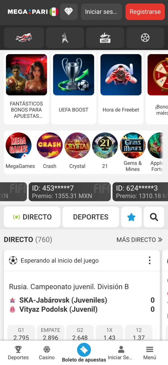 Megapari activa funciones al presionar iniciar pruebas.