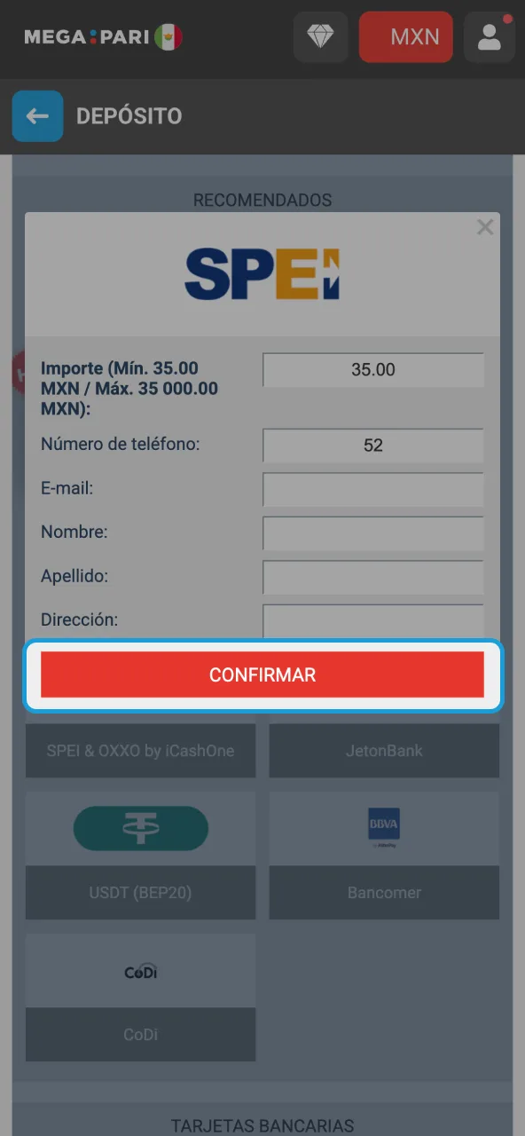 Sigue pasos del sistema y confirma pago en Megapari.
