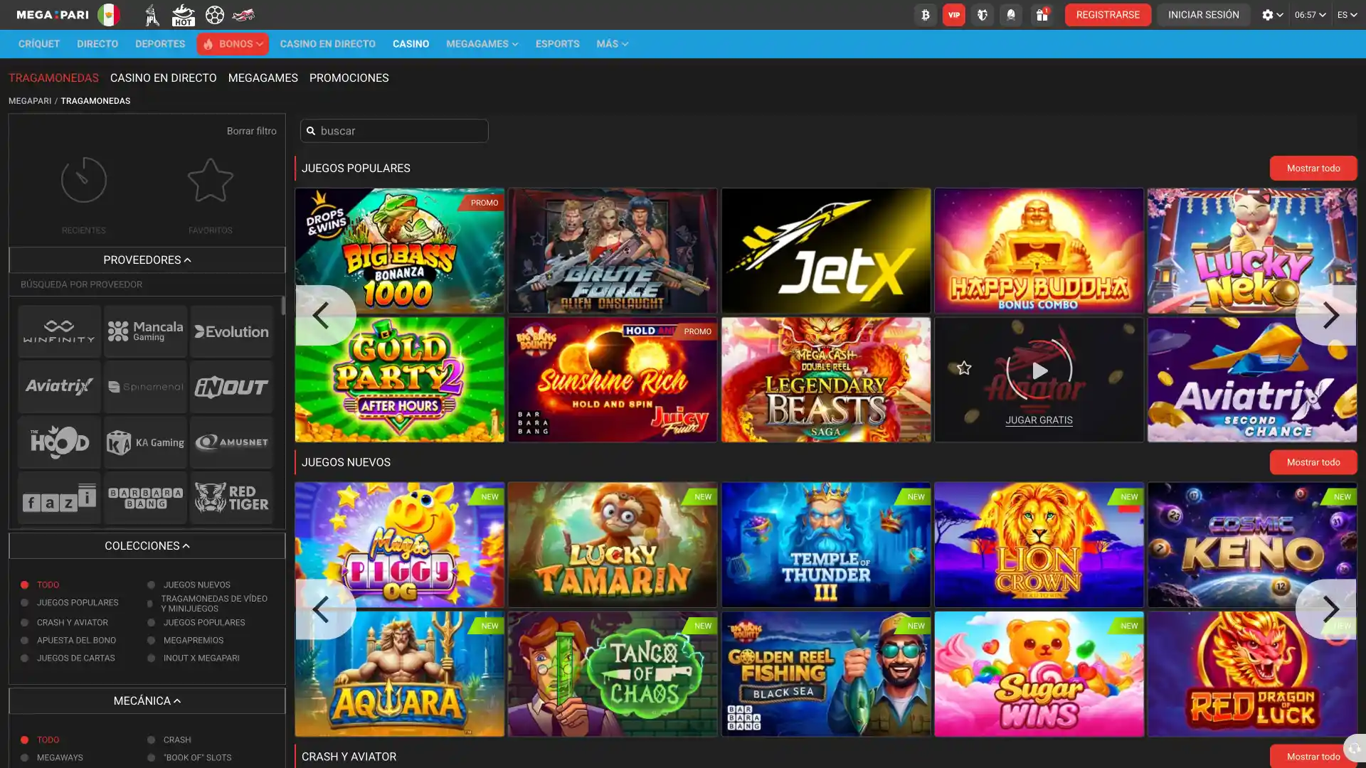 Megapari ofrece casino en vivo y tragamonedas.